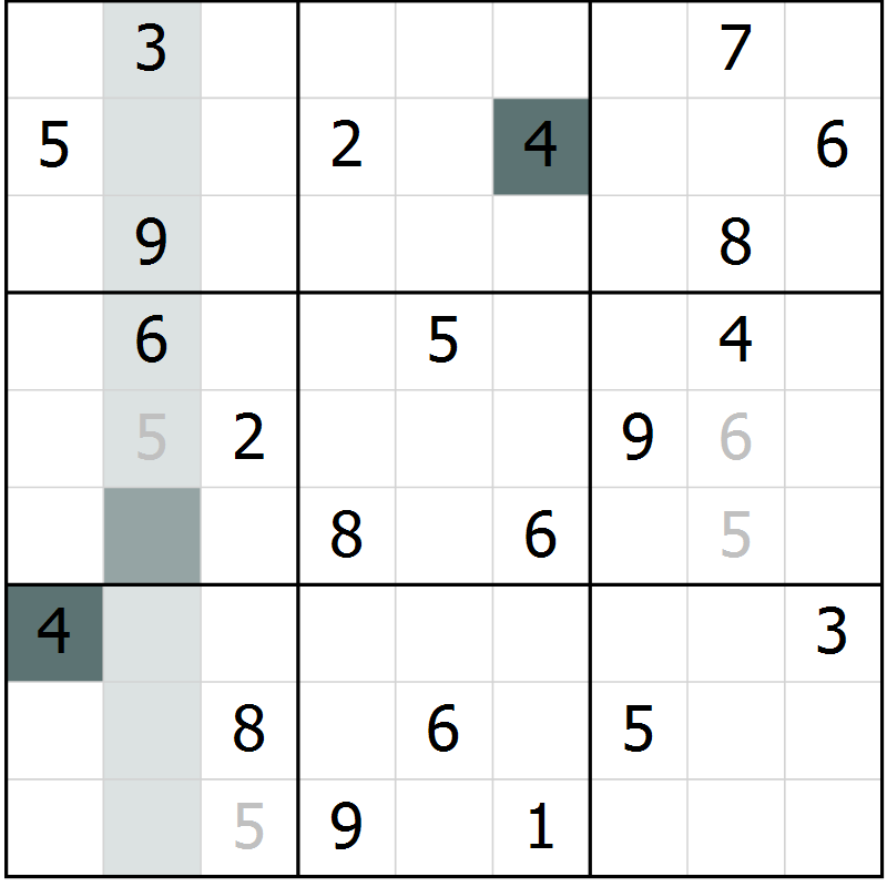 Position des candidats pour la solution de la Gr 8 page 11 du magazine de sudoku Virtuose n° 121