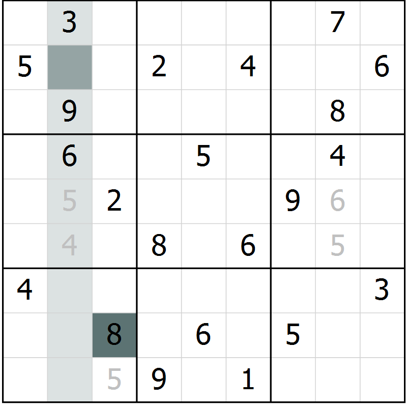 Position des candidats pour la solution de la Gr 8 page 11 du magazine de sudoku Virtuose n° 121