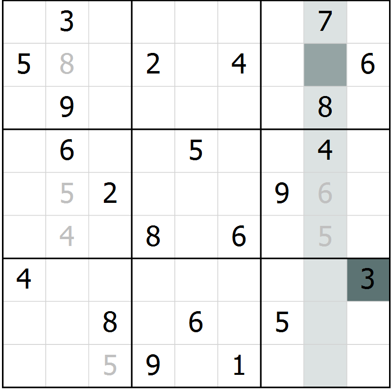 Position des candidats pour la solution de la Gr 8 page 11 du magazine de sudoku Virtuose n° 121