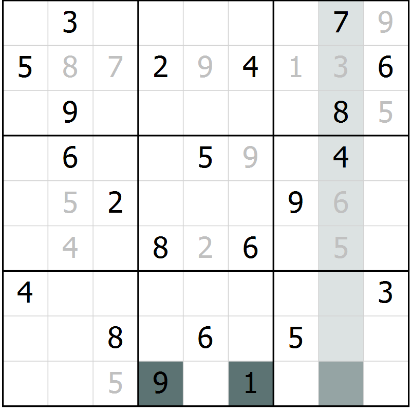 Position des candidats pour la solution de la Gr 8 page 11 du magazine de sudoku Virtuose n° 121