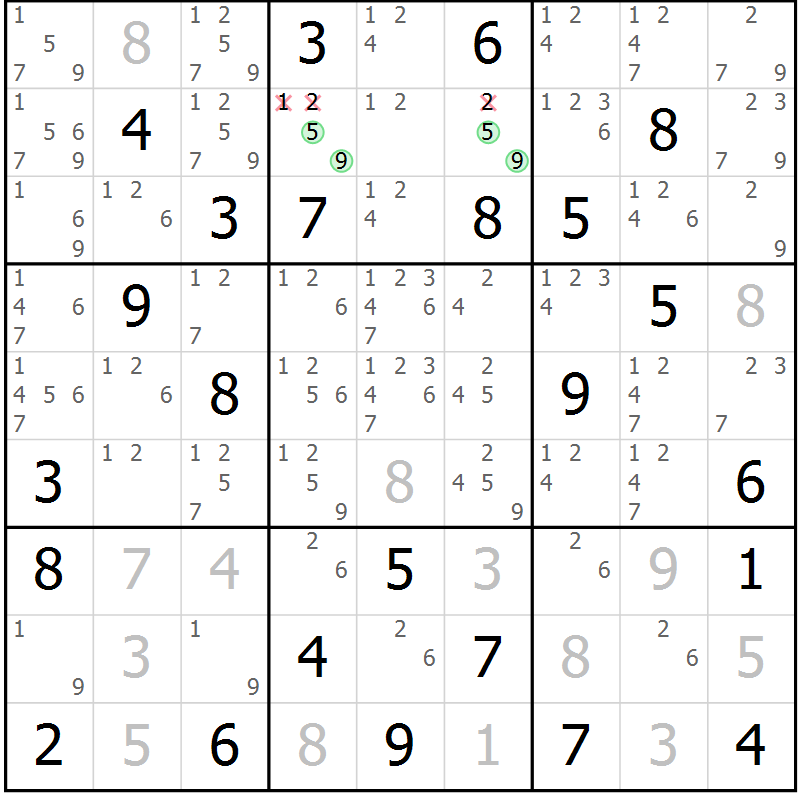 Position des candidats pour la solution de la Gr 80 page 83 du magazine de sudoku Virtuose n° 121