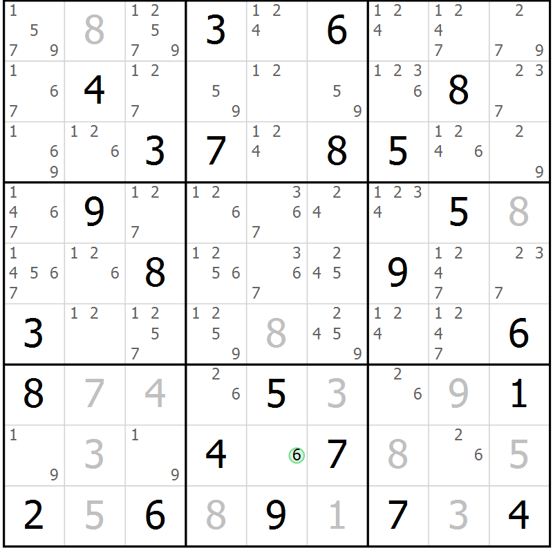 Position des candidats pour la solution de la Gr 80 page 83 du magazine de sudoku Virtuose n° 121