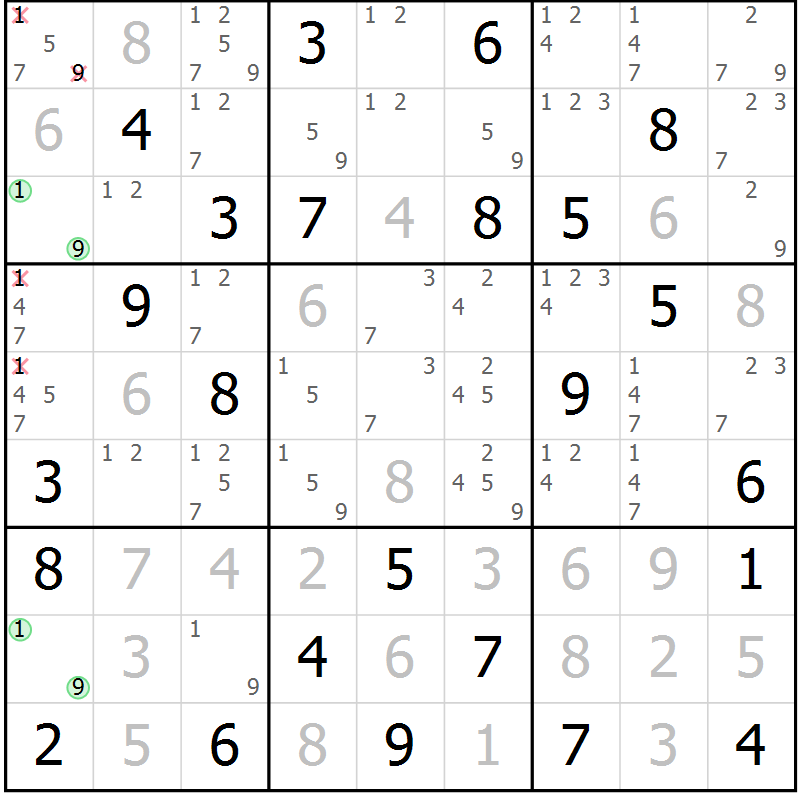 Position des candidats pour la solution de la Gr 80 page 83 du magazine de sudoku Virtuose n° 121