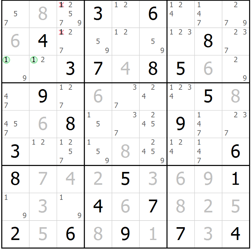 Position des candidats pour la solution de la Gr 80 page 83 du magazine de sudoku Virtuose n° 121