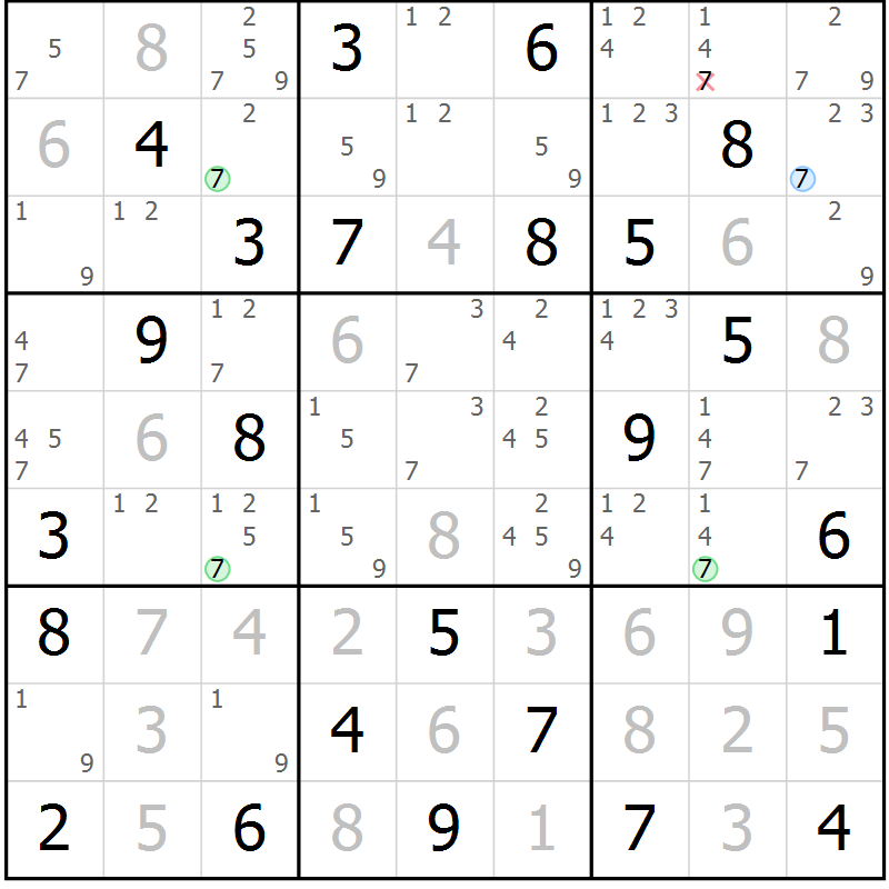 Position des candidats pour la solution de la Gr 80 page 83 du magazine de sudoku Virtuose n° 121