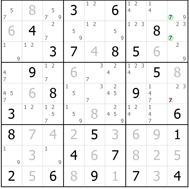 Position des candidats pour la solution de la Gr 80 page 83 du magazine de sudoku Virtuose n° 121