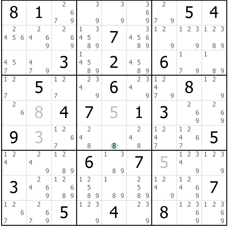 Position des candidats pour la solution de la Gr 81 page 84 du magazine de sudoku Virtuose n° 121