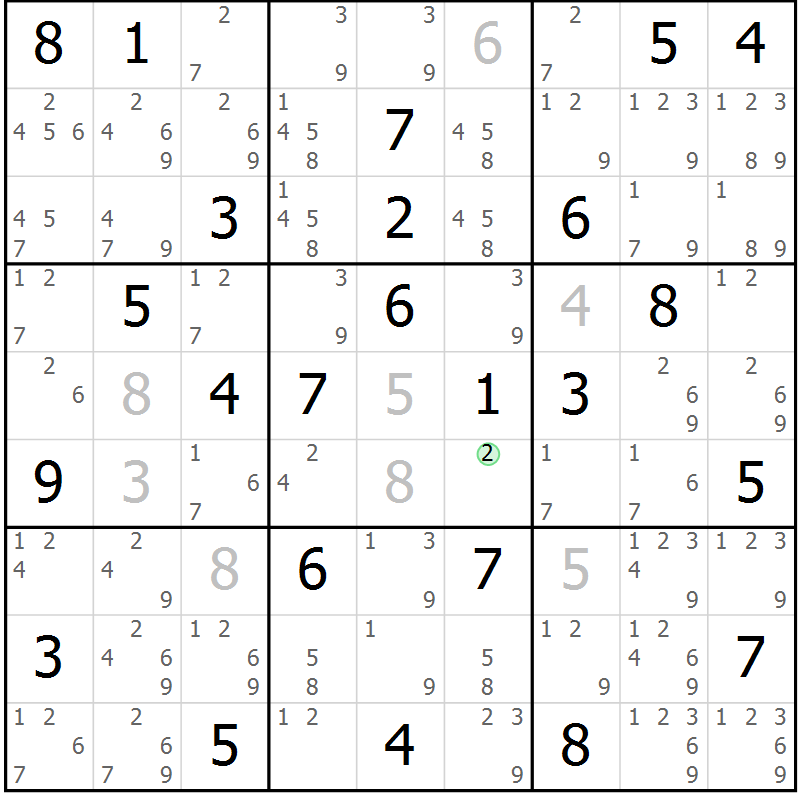 Position des candidats pour la solution de la Gr 81 page 84 du magazine de sudoku Virtuose n° 121
