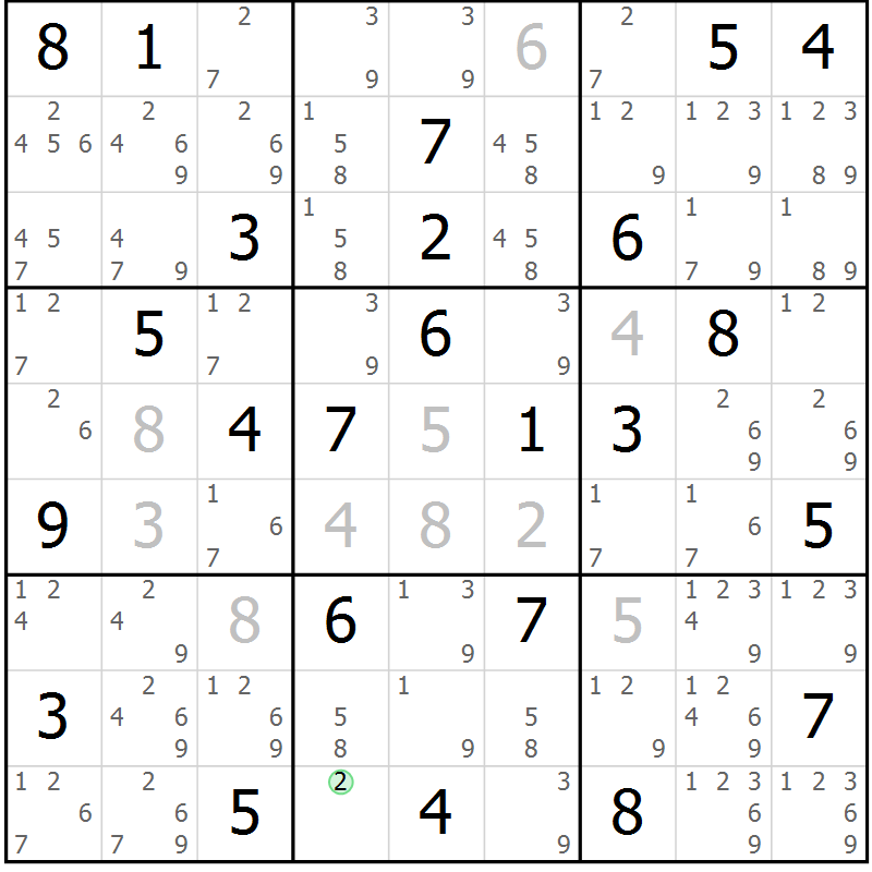 Position des candidats pour la solution de la Gr 81 page 84 du magazine de sudoku Virtuose n° 121