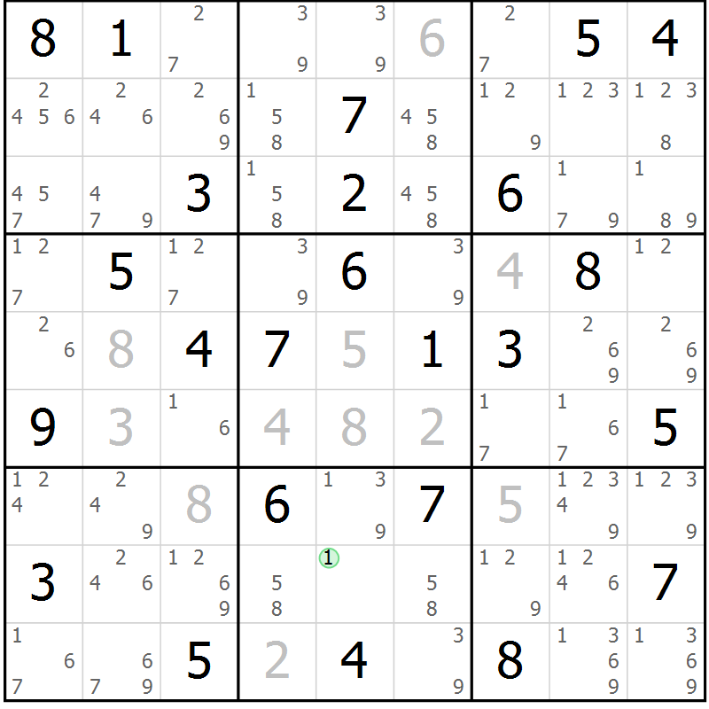 Position des candidats pour la solution de la Gr 81 page 84 du magazine de sudoku Virtuose n° 121