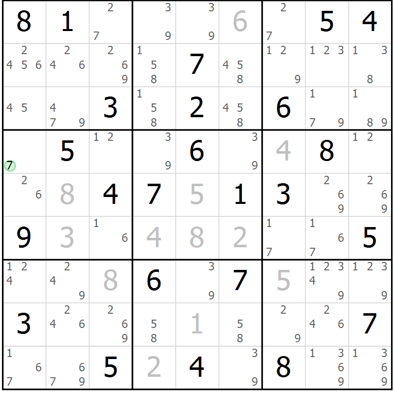 Position des candidats pour la solution de la Gr 81 page 84 du magazine de sudoku Virtuose n° 121