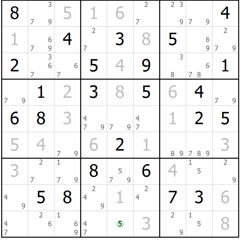 Position des candidats pour la solution de la Gr 82 page 85 du magazine de sudoku Virtuose n° 121