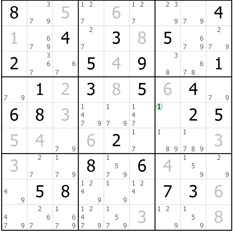 Position des candidats pour la solution de la Gr 82 page 85 du magazine de sudoku Virtuose n° 121
