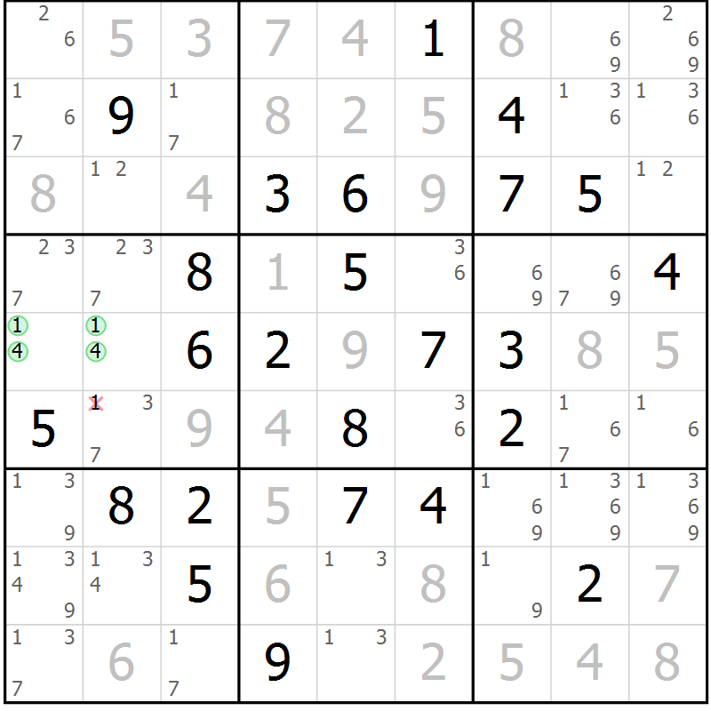 Position des candidats pour la solution de la Gr 83 page 86 du magazine de sudoku Virtuose n° 121