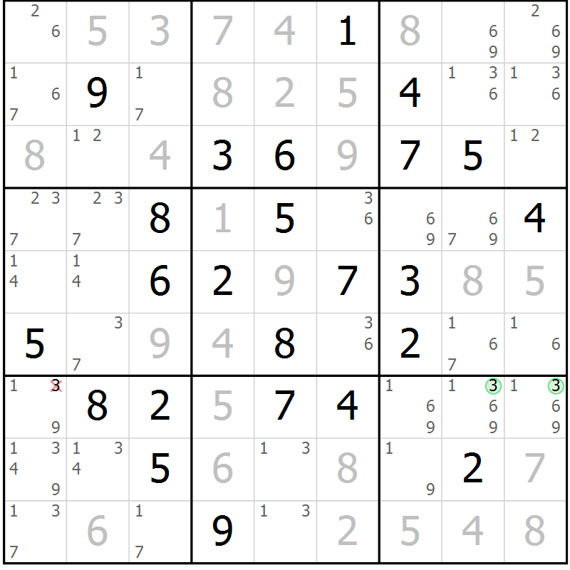 Position des candidats pour la solution de la Gr 83 page 86 du magazine de sudoku Virtuose n° 121