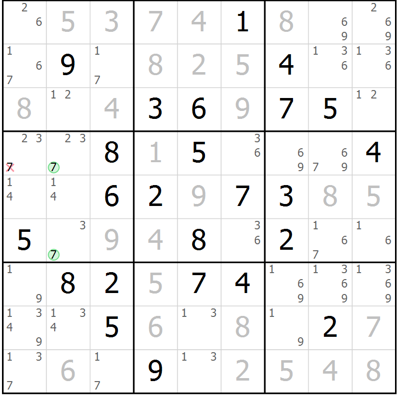 Position des candidats pour la solution de la Gr 83 page 86 du magazine de sudoku Virtuose n° 121