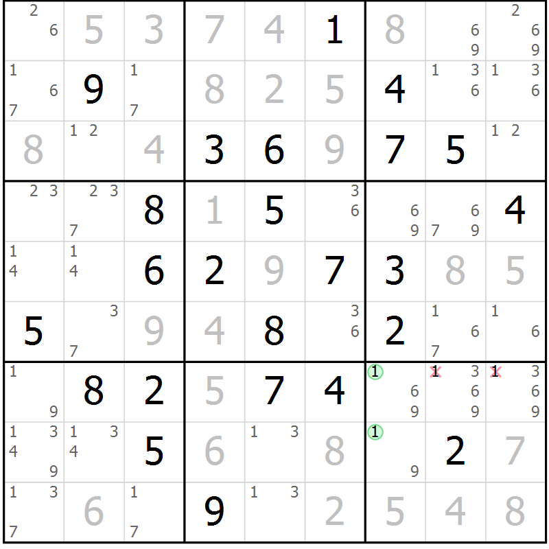 Position des candidats pour la solution de la Gr 83 page 86 du magazine de sudoku Virtuose n° 121