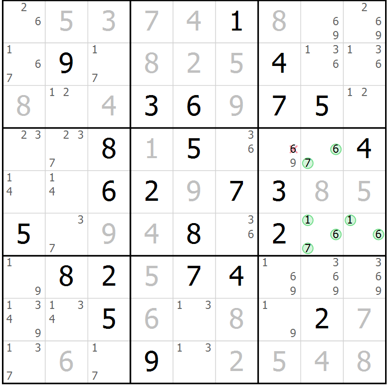 Position des candidats pour la solution de la Gr 83 page 86 du magazine de sudoku Virtuose n° 121