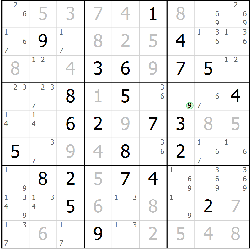 Position des candidats pour la solution de la Gr 83 page 86 du magazine de sudoku Virtuose n° 121