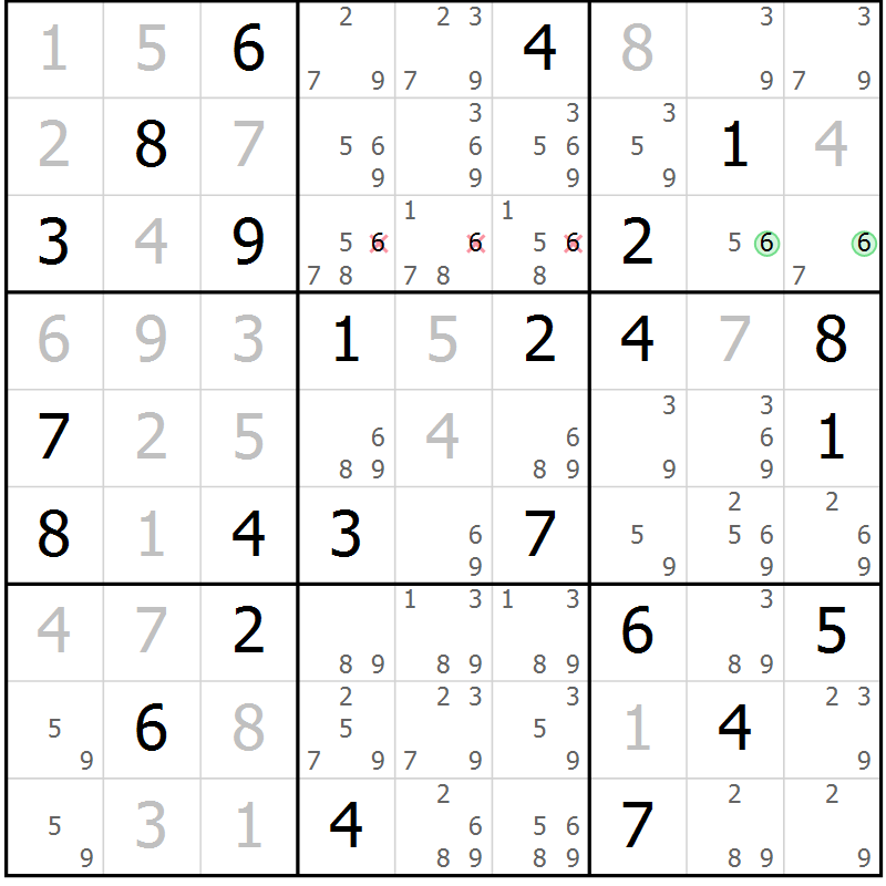 Position des candidats pour la solution de la Gr 84 page 87 du magazine de sudoku Virtuose n° 121