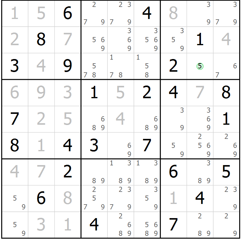 Position des candidats pour la solution de la Gr 84 page 87 du magazine de sudoku Virtuose n° 121