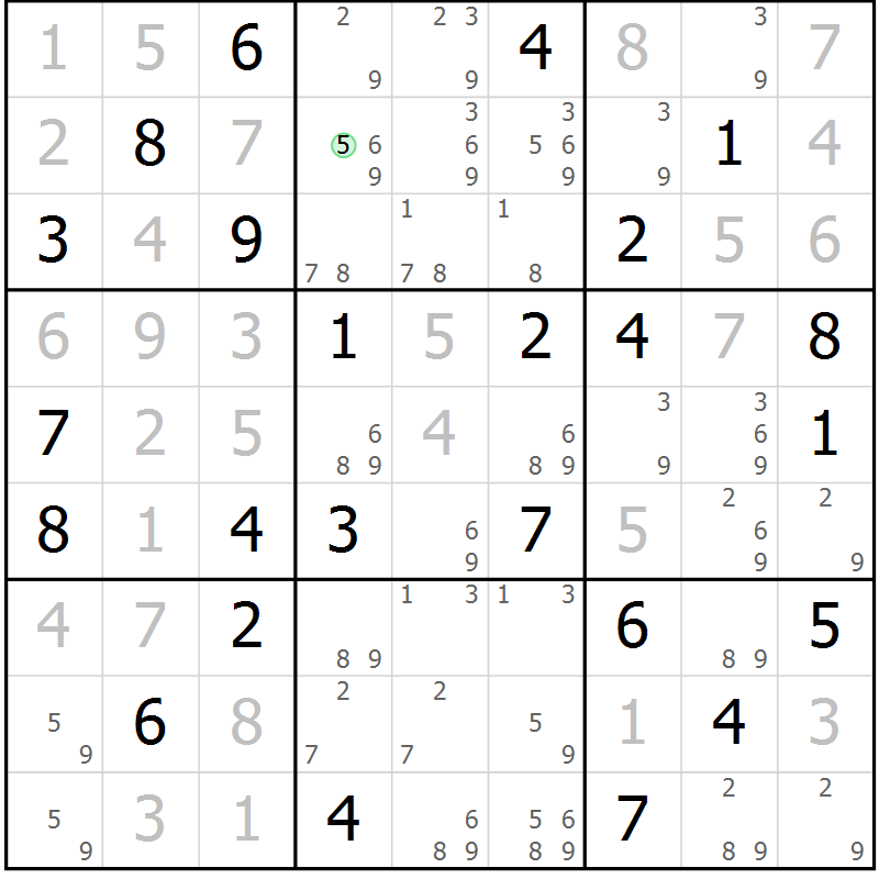 Position des candidats pour la solution de la Gr 84 page 87 du magazine de sudoku Virtuose n° 121