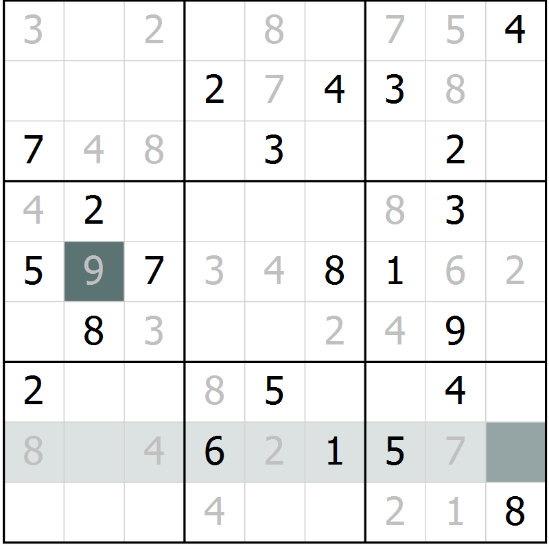 Position des candidats pour la solution de la Gr 9 page 12 du magazine de sudoku Virtuose n° 121
