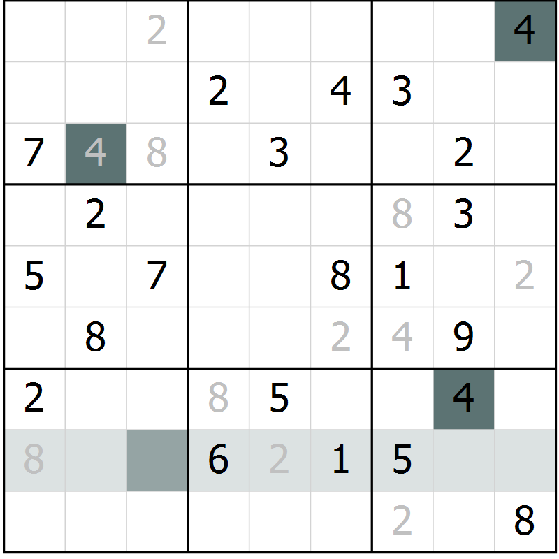 Position des candidats pour la solution de la Gr 9 page 12 du magazine de sudoku Virtuose n° 121