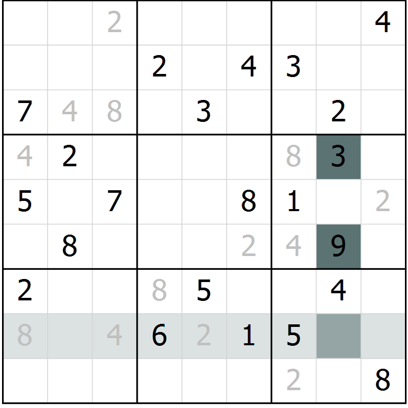 Position des candidats pour la solution de la Gr 9 page 12 du magazine de sudoku Virtuose n° 121