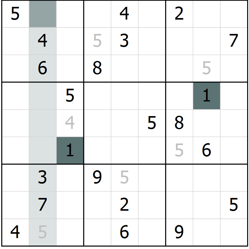 Position des candidats pour la solution de la Gr 1 page 4 du magazine de sudoku Virtuose n° 122