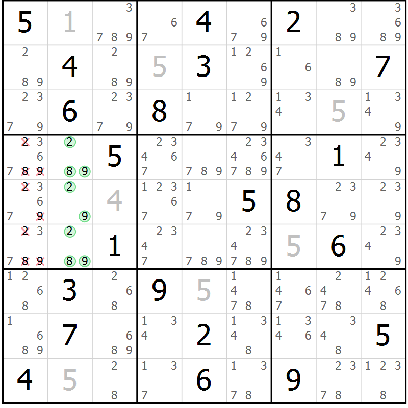 Position des candidats pour la solution de la Gr 1 page 4 du magazine de sudoku Virtuose n° 122