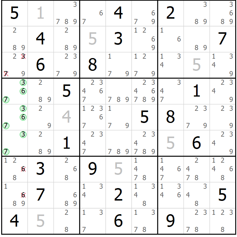 Position des candidats pour la solution de la Gr 1 page 4 du magazine de sudoku Virtuose n° 122