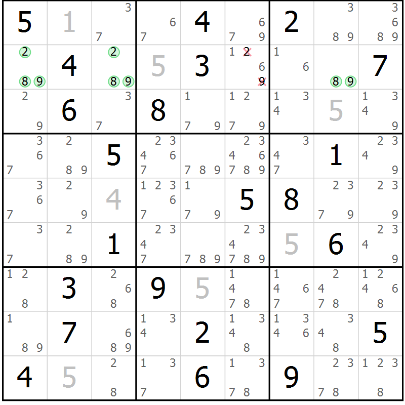 Position des candidats pour la solution de la Gr 1 page 4 du magazine de sudoku Virtuose n° 122