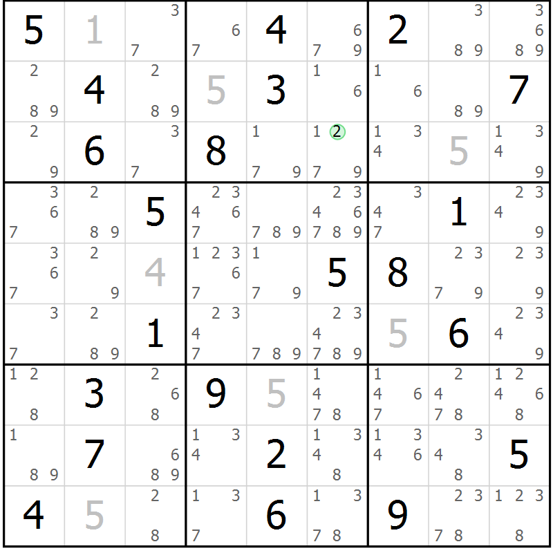 Position des candidats pour la solution de la Gr 1 page 4 du magazine de sudoku Virtuose n° 122