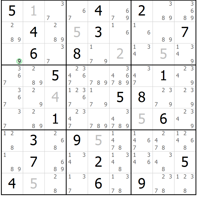 Position des candidats pour la solution de la Gr 1 page 4 du magazine de sudoku Virtuose n° 122