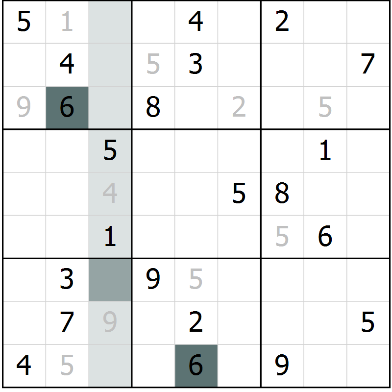 Position des candidats pour la solution de la Gr 1 page 4 du magazine de sudoku Virtuose n° 122