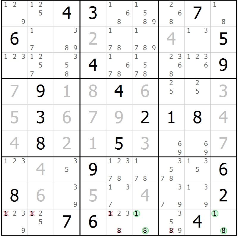 Position des candidats pour la solution de la Gr 10 page 13 du magazine de sudoku Virtuose n° 122
