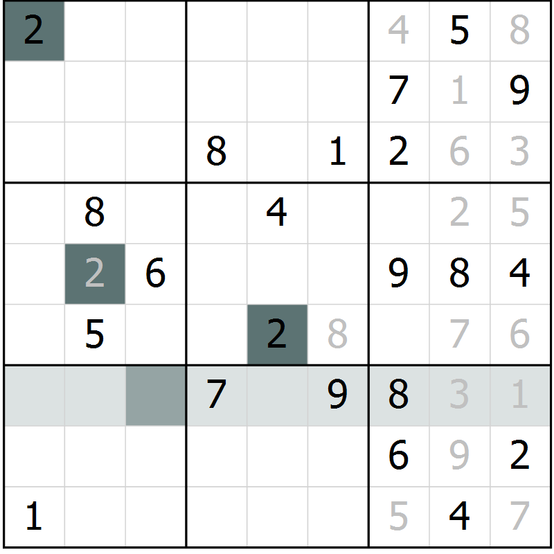 Position des candidats pour la solution de la Gr 11 page 14 du magazine de sudoku Virtuose n° 122