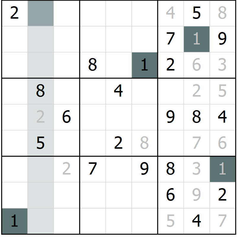 Position des candidats pour la solution de la Gr 11 page 14 du magazine de sudoku Virtuose n° 122