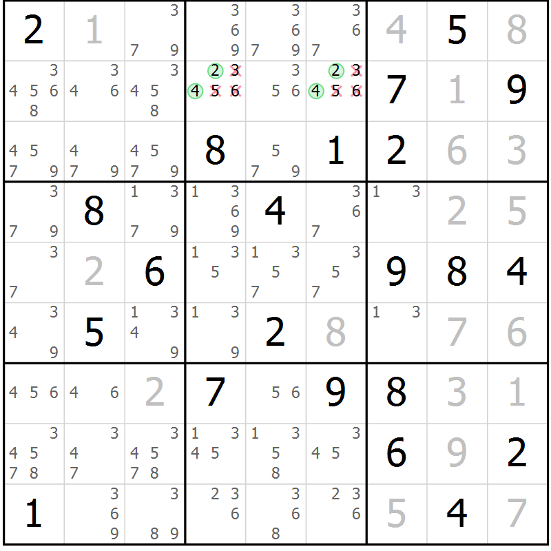 Position des candidats pour la solution de la Gr 11 page 14 du magazine de sudoku Virtuose n° 122