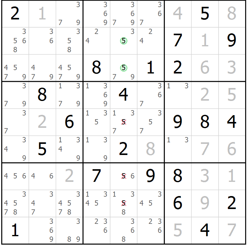 Position des candidats pour la solution de la Gr 11 page 14 du magazine de sudoku Virtuose n° 122