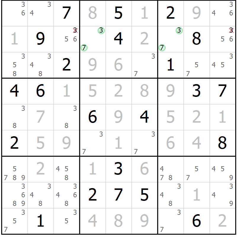Position des candidats pour la solution de la Gr 12 page 15 du magazine de sudoku Virtuose n° 122