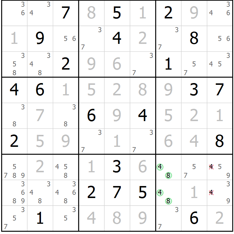 Position des candidats pour la solution de la Gr 12 page 15 du magazine de sudoku Virtuose n° 122