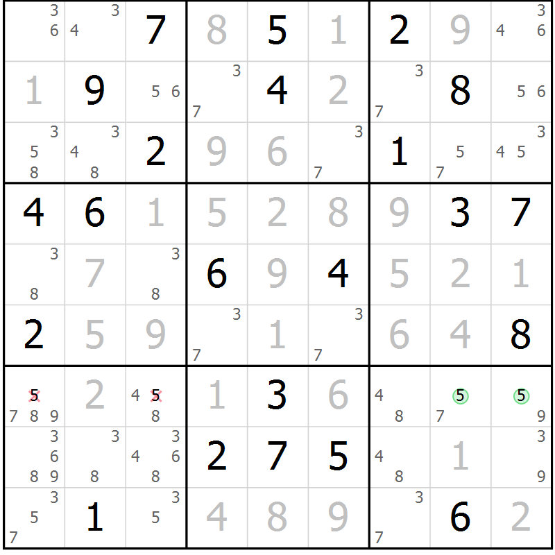 Position des candidats pour la solution de la Gr 12 page 15 du magazine de sudoku Virtuose n° 122
