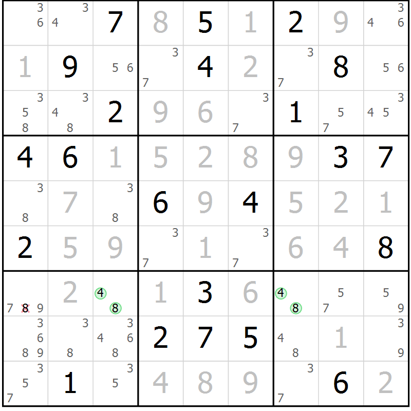 Position des candidats pour la solution de la Gr 12 page 15 du magazine de sudoku Virtuose n° 122