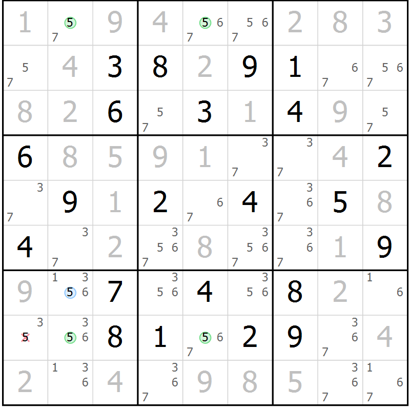 Position des candidats pour la solution de la Gr 13 page 16 du magazine de sudoku Virtuose n° 122