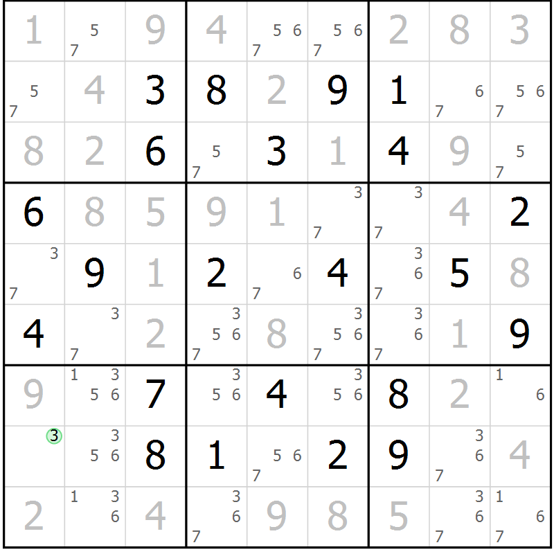Position des candidats pour la solution de la Gr 13 page 16 du magazine de sudoku Virtuose n° 122