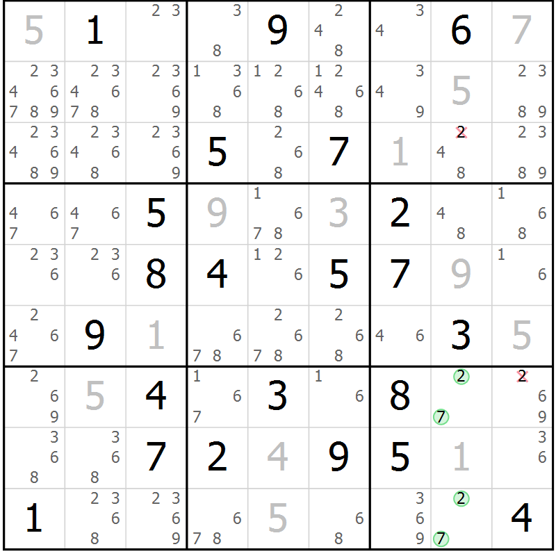 Position des candidats pour la solution de la Gr 14 page 17 du magazine de sudoku Virtuose n° 122