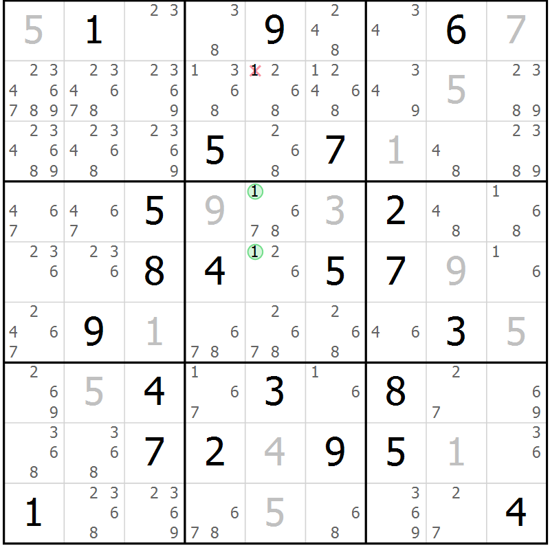 Position des candidats pour la solution de la Gr 14 page 17 du magazine de sudoku Virtuose n° 122
