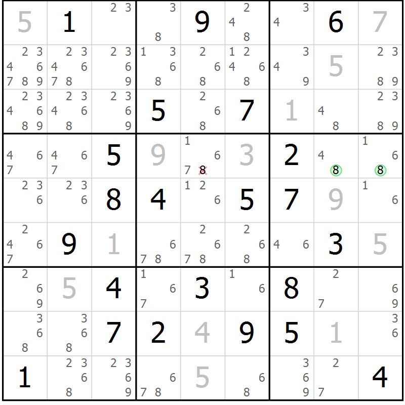 Position des candidats pour la solution de la Gr 14 page 17 du magazine de sudoku Virtuose n° 122